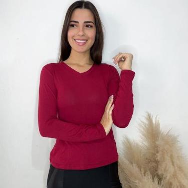 Imagem de Blusa de frio Feminina Gola V Manga Longa basica Segunda Pele inverno 