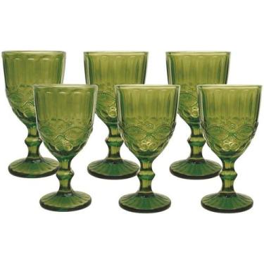 Imagem de Jogo de Copos de Vidro Verde 330ml 6 Peças - Haus Empire Lace