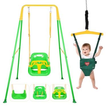 Imagem de 4-in-1 Swing Set & Baby Jumper and Bouncer for Toddler, Heavy Duty Baby Swing Set with Foldable Metal Stand for Indoor & Outdoor Play (Green)