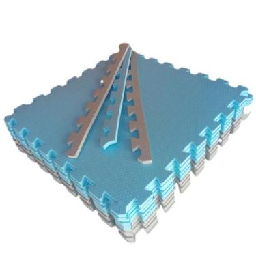 Imagem de Kit 10 Tatame Tapete 50x50x2cm 20mm Azul Bebê e Cinza Claro