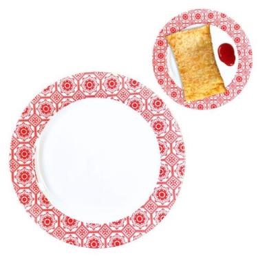 Imagem de Prato Raso Refeição Buffet Decorado Melamina 25cm Vermelho - Sk