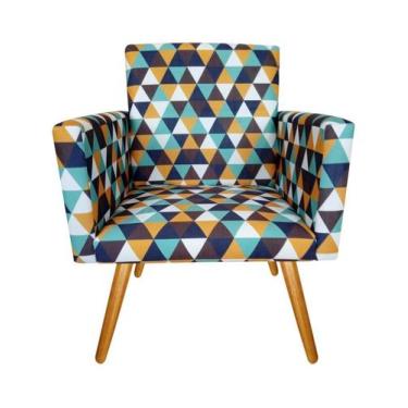 Imagem de Poltrona Decorativa Nina Suede Triângulo Laranja Pés Madeira Ms Decor 