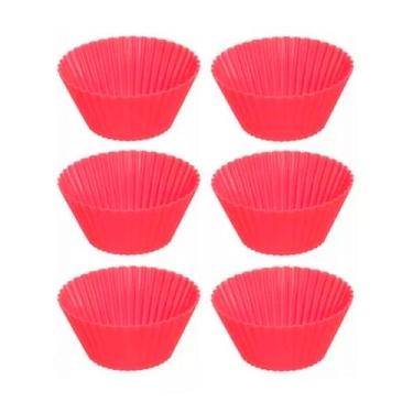 Imagem de Kit Com 6 Formas Para Cupcake Silicone 7cm Multiuso  - Ecos, Vermelho