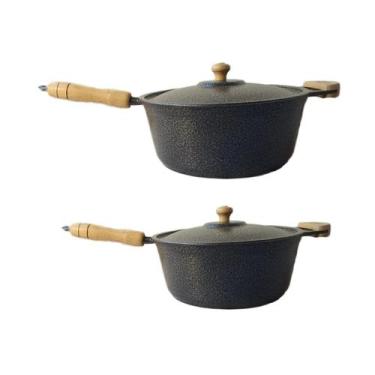 Imagem de Jogo 2 Panelas Caçarolas Alumínio Craqueado com cabo de madeira 26 e 2