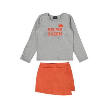 Imagem de Conjunto Blusa e Short-Saia Infantil para Menina Guloseima, Cinza, 2