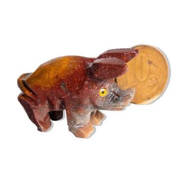 Imagem de Porco Esculpido Artesanato em Dolomita Vermelha Natural - CristaisdeCu
