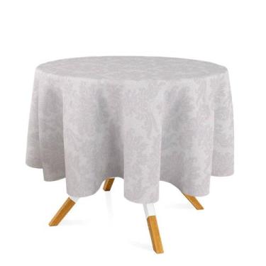 Imagem de Toalha de Mesa Redonda em Tecido Jacquard Off-White Medalhão Tradicion