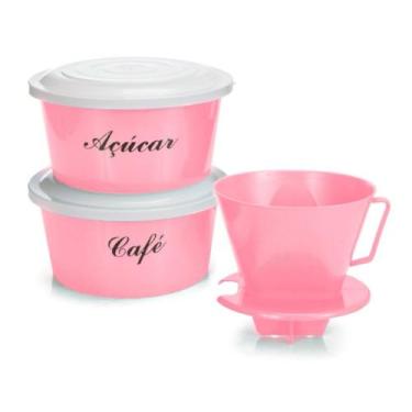Imagem de Kit 2 Potes Café Açúcar 1,2L + Filtro 103 Rosa - Plasmarc