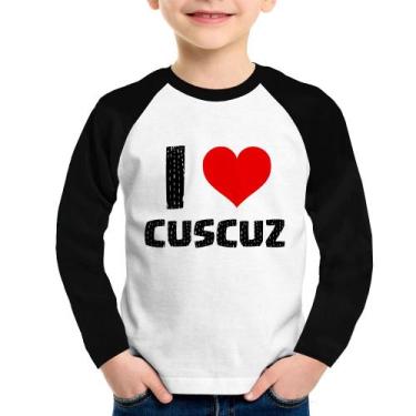 Imagem de Camiseta Raglan Infantil I love cuscuz Manga Longa - Foca na Moda, Bra