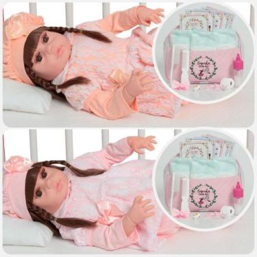 Imagem de 2 Bonecas Bebê Reborn Gêmeas Com Bolsa Vários Acessórios - Cegonha Reb