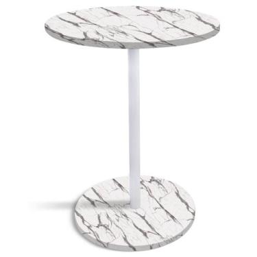 Imagem de Mesa de Canto Lateral Alta Redonda para Sala Albany - Branca Vulcano -
