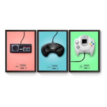 Imagem de Kit 3 Quadros Games Retrô Sega Poster Moldurado - Fanarte