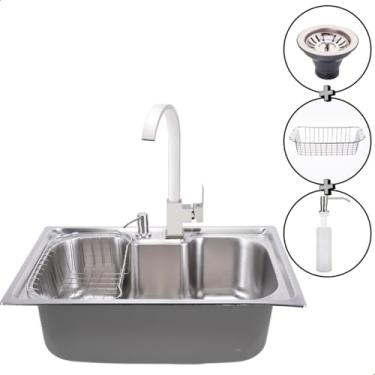 Imagem de SOFTINOX Kit Cuba de Cozinha Gourmet Aço Inox 60x40 com Torneira Goumert Monocomando Alta Cromada Material Premium Inclusos Dispenser 300ml e Válvula Americana