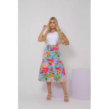 Imagem de Saia Midi Gode Cintura Alta Rodada Moda Evangelica - S18 - CLICK TUDO,