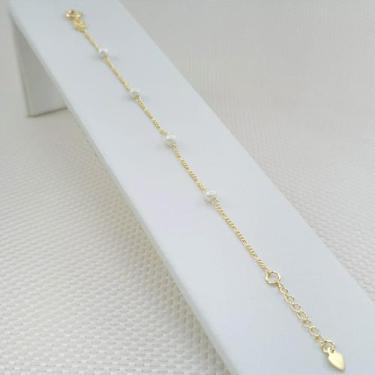 Imagem de Pulseira Banhada A Ouro Infantil Elo 3x1 Com Pérola Bijou Art