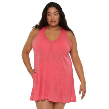 Imagem de BECCA ETC Vestido feminino Breezy Basics plus size, gola V, bolsos laterais, casual, saída de praia, Páprica, 2X