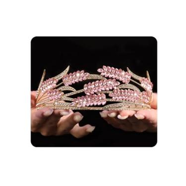 Imagem de Yheahin Tiara feminina com coroa de rainha de trigo de cristal brilhante com strass multicolorido tiara de casamento elegante coroa de princesa tiara de aniversário acessórios de cabelo, Standard,