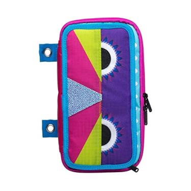 Imagem de Case it Estojo de lápis com zíper PLP-120-ME Monster Eye com organizador externo e ilhós, 5 x 10 x 21 cm, roxo