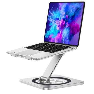 Imagem de RIWUCT Suporte ajustável para laptop com base giratória de 360°, suporte dobrável para mesa, suporte ergonômico de resfriamento para notebook, compatível com MacBook Air Pro, Dell XPS, HP (10-16