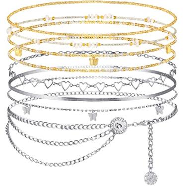 Imagem de Corrente de cintura elástica ajustável com 8 peças para barriga com contas de cintura africana Boho para mulheres corrente corporal multicamadas cinto de corrente de ouro, Medium, contas de semente de liga, resina e vidro, Miçangas