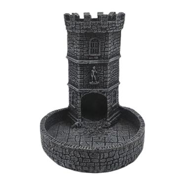 Imagem de EHJRE Torre de dados, torre de rolamento de dados, bandeja de rolamento de dados de escultura de parede, jogo de RPG de mesa para presente, Preto Cinza