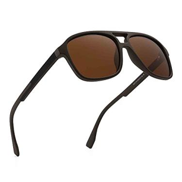 Imagem de JIM HALO Óculos de sol aviador polarizado masculino vintage quadrado para dirigir, Matte Coffee Frame / Polarized Brown Lens, One Size