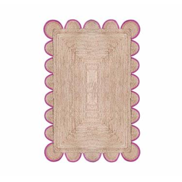 Imagem de Chouhan Rugs Tapetes de juta natural recortados à mão boho interior fazenda trançado tapete para sala de estar, quarto, cozinha (Rosa-N5, 2x3)