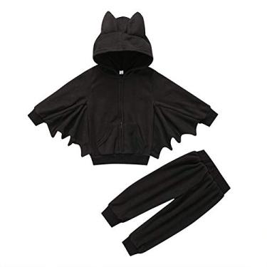 Imagem de Weixinbuy Conjunto de roupas de cosplay estilo morcego de Halloween para bebês, meninos, meninas, casaco com capuz, Preto, 4-5 Anos