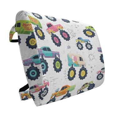 Imagem de Lunarable Almofada de apoio lombar para carros, desenho animado Monster Trucks com rodas grandes, estampa de ornamentos de estrelas, espuma de alta densidade para cadeiras de escritório, assentos de