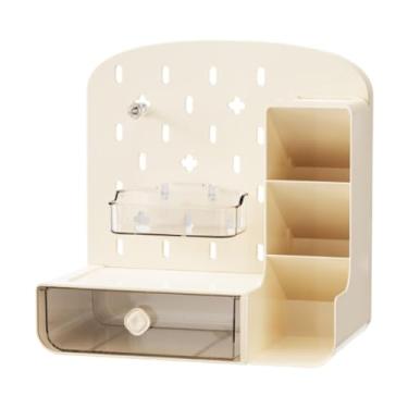 Imagem de YWJLQH Organizador de mesa pegboard com gaveta, organização de artesanato, grande capacidade com acessórios, porta-lápis para sala de artesanato e escritório, Bege