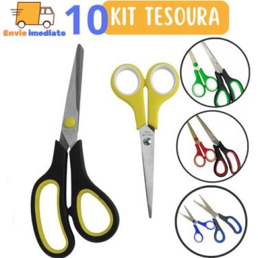 Imagem de 10 Kit Tesouras Multifuncional em Aço Inox para Corte de Papel Cabelo 