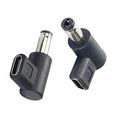 Imagem de SHANFEILU Adaptador DC5525 para Tipo-C 90 graus DC 5,5 mm x 2,5 mm plugue macho para conversor USB C fêmea 5 V fonte de alimentação adaptador de carga para projetor de lâmpada LED som câmera roteador