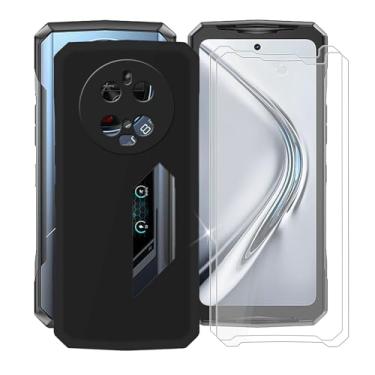 Imagem de AQGGIIXY Capa de Silicone para Doogee V40 Pro (6,7 polegadas), Protetor de Tela de Vidro Temperado 9H, Preta com Resistência a Arranhões e Silicone Macio