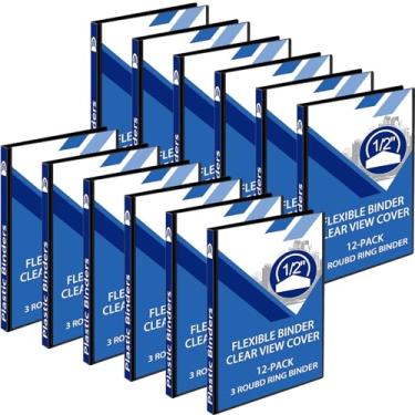 Imagem de Fulmoon 12 peças Fichário de plástico redondo com 3 argolas com vista econômica, 30,5 x 24,8 cm, fichário de plástico redondo com bolsos para reuniões em casa, escritório, escola (preto, 1/2 polegada)