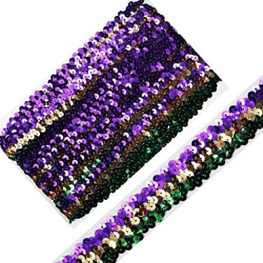 Imagem de Comprimento 9 metros, fita elástica vermelha de lantejoula de 2,8 cm de largura para costurar vestido de dança fantasias faixa de cabeça (verde/ouro/roxo-30 mm)