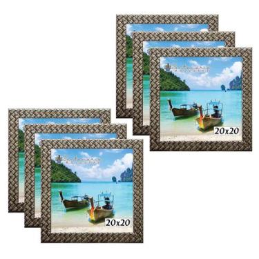 Imagem de Kit 6 Molduras Porta Retrato 20x20 3cm Relevo Prateado - Santamaria Mo