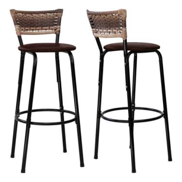 Imagem de Kit 02 Banqueta Altas Junco Cappuccino Estrutura Preta Assento Marrom Claro 70cm Para Balcão Cozinha, Bar, Bistrô, Americano - Itagold