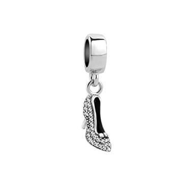 Imagem de QeenseKc Sparkling Cinderella's Stiletto Shoe Dangle Charm Pave High Heel Shoes Bead Fit Pandora Bracelet, Metal Strass Cristal, Cristal sintético
