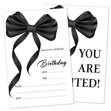 Imagem de Nopoben Black Bow Cartões de convite de aniversário para meninas, convites de aniversário para adultos adolescentes suprimentos de festa de aniversário 20 peças cartões de convite de preenchimento