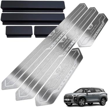 Imagem de Soleiras Aço Inox Creta 2025 com Vinil Adesivo Todas as versões (Platinum Prata Escovado)