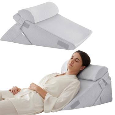 Imagem de Bedluxe Conjunto De Travesseiros Ortopédicos De Cunha Para Cama De 3 Peças, Travesseiro De Cunha De Espuma Pós-Cirurgia Para Suporte De Costas, Pernas E Joelhos, Travesseiro Triangular Dobrável Ajus