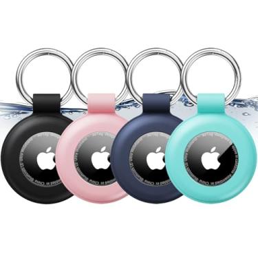 Imagem de Suporte AirTag, porta-chaves AirTag, suporte de etiqueta de ar, silicone à prova d'água, pacote com 4 porta-chaves para Apple AirTags, acessórios para animais de estimação, bagagem, mochilas,