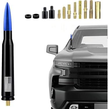 Imagem de Antena Bullet de carro de liga de cobre impressa com bandeira americana, compatível com Ford F150, Wrangler, Jeep, Chevrolet (azul)