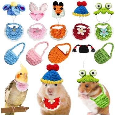 Imagem de 15 peças de chapéus de hamster com conjunto de bolsa, chapéus de animais pequenos, acessórios de fantasia de porquinho-da-índia, bonés, minúsculos, chapéus de malha para animais pequenos, animais de