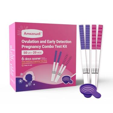 Imagem de Amazewell 50 testes de gravidez com copo, 20 tiras de teste de ovulação para detecção doméstica, mais de 99% de precisão, embalado individualmente, teste de gravidez fácil, Prueba De Embaraz