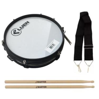 Imagem de Kit Caixa Guerra Talabarte Baqueta Tarol Infantil 06x10" Inox Aro Pret