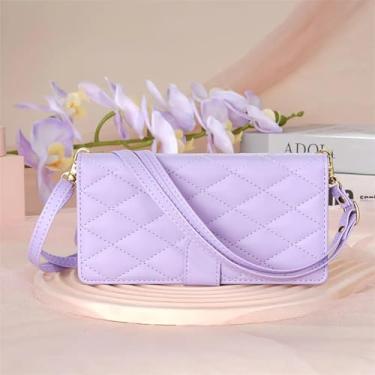 Imagem de HJZSZX Para Samsung S24 Ultra Crossbody Couro Zip Wallet Phone Case Cordão Capa (Para Samsung S24 Ultra/Roxo)