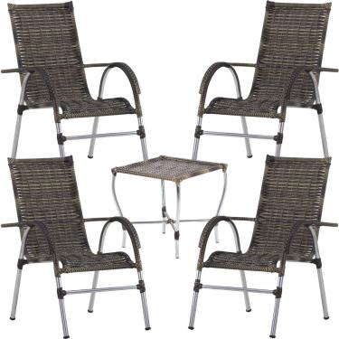 Imagem de Conjunto de 4 Cadeiras e Mesa de Centro para Área Externa Resistente a Chuva e Sol Trama Original