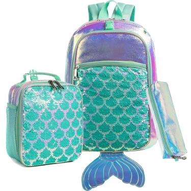 Imagem de Mochila Meetbelify Mermaid Magic Sequin com lancheira para meninas