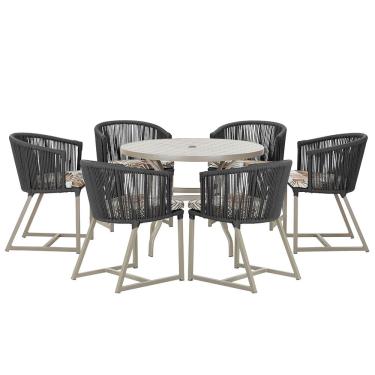 Imagem de Mesa com 6 Cadeiras de Jantar Roma 120cm e Noronha em Alumínio Fendi Corda Náutica Estofado 6 Trama Original